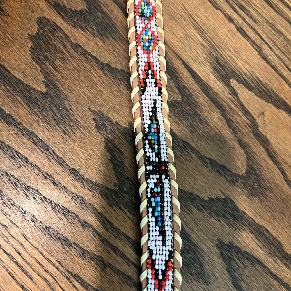 Beaded Leather Belt with Colorful Pattern
